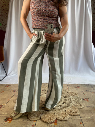 Olivia Olive Striped Pants - The Red Thread Boutique