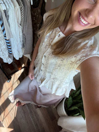 Teagan Ruffle Lace Button Up, Natural - The Red Thread Boutique