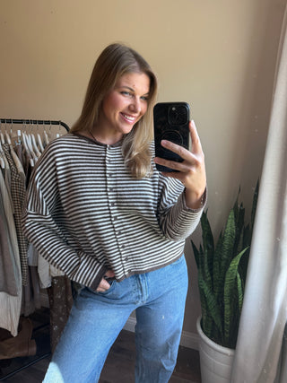 Dani Stripe Cardigan, Dark Brown - The Red Thread Boutique