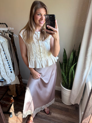 Teagan Ruffle Lace Button Up, Natural - The Red Thread Boutique