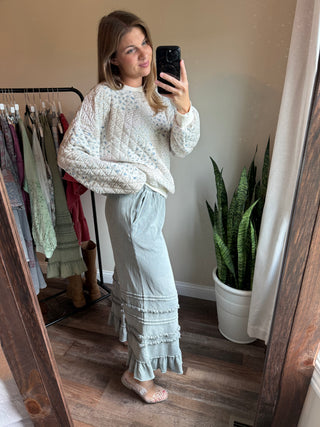 Vayda Ruffle Trim Pants, Dusty Blue - The Red Thread Boutique