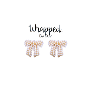 Pearl Studded Bow Studs: Yellow Gold