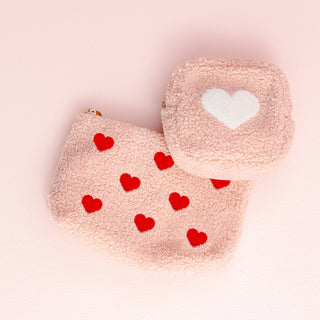 Pink Teddy Pouch - Hearts *final sale