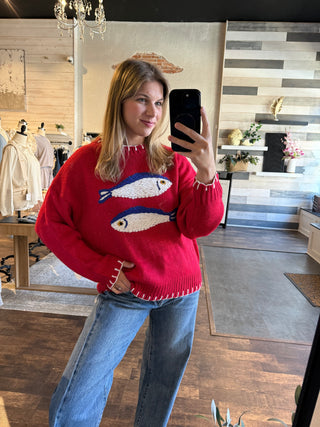 Sardines Knit Sweater, Red