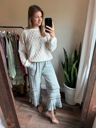 Vayda Ruffle Trim Pants, Dusty Blue - The Red Thread Boutique