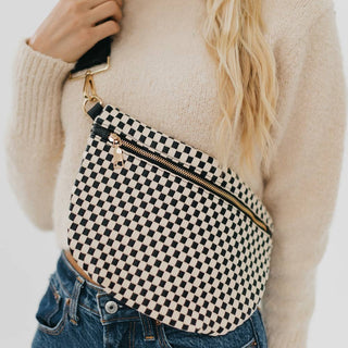Westlyn Woven Bum Bag, Checkered Black