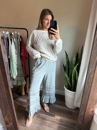 Vayda Ruffle Trim Pants, Dusty Blue - The Red Thread Boutique