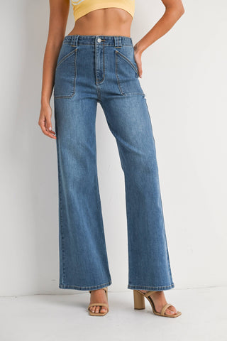 DP782 Patch Pocket Wide Leg Flare