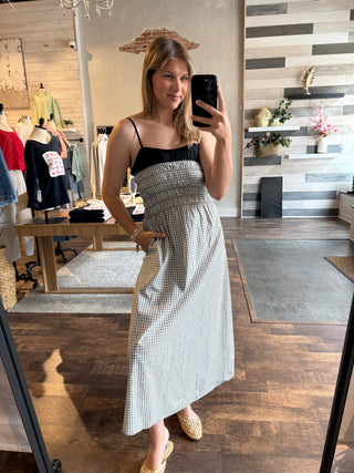 Coffee Date Gingham Check Maxi Dress, Black - The Red Thread Boutique