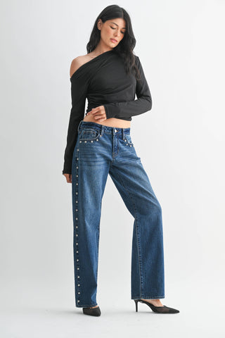 Low Rise Studded Baggy Jean - The Red Thread Boutique