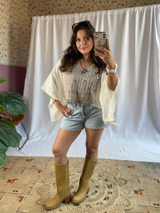 Sterling Studded Kimono Top, Natural - The Red Thread Boutique