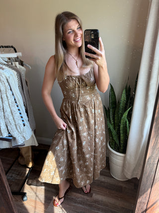 Hannah Eyelet Floral Dress, Brown - The Red Thread Boutique