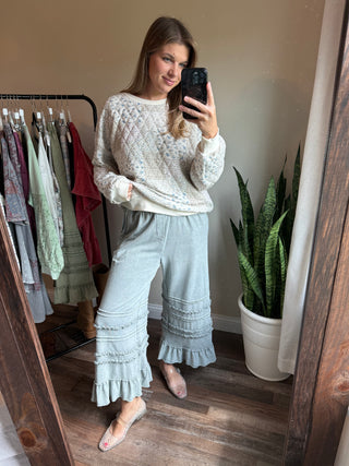 Vayda Ruffle Trim Pants, Dusty Blue - The Red Thread Boutique