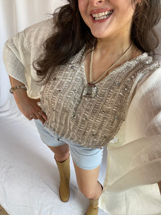 Sterling Studded Kimono Top, Natural - The Red Thread Boutique