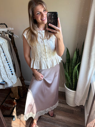Julie Satin Lace Bottom Skirt, - The Red Thread Boutique