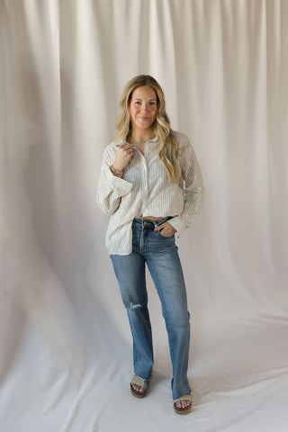 Lizzie Eyelet Stripe Button Up, Natural - The Red Thread Boutique