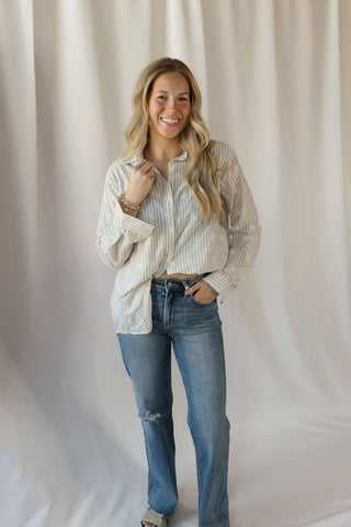Lizzie Eyelet Stripe Button Up, Natural - The Red Thread Boutique