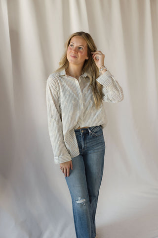 Lizzie Eyelet Stripe Button Up, Natural - The Red Thread Boutique