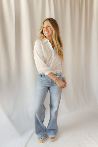 Bow Embroidered Button Up