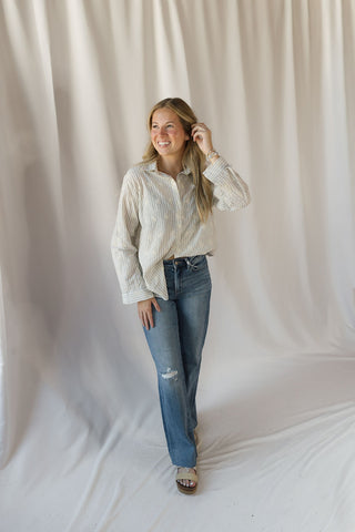 Lizzie Eyelet Stripe Button Up, Natural - The Red Thread Boutique