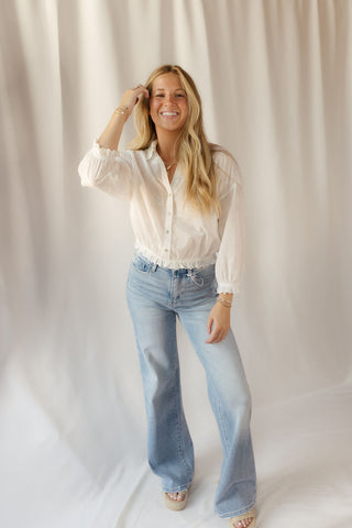 Bow Embroidered Button Up