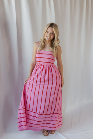 Kinzi Stripe Maxi Dress, Hot Pink
