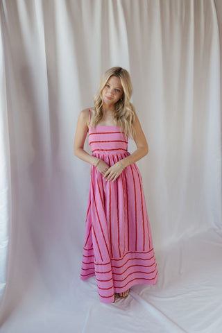Kinzi Stripe Maxi Dress, Hot Pink