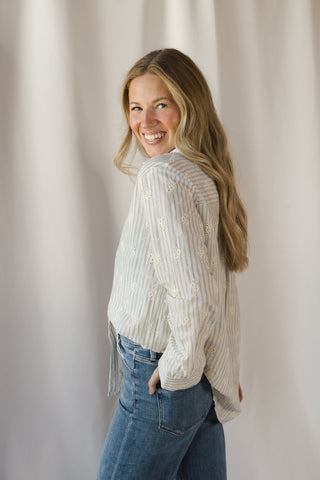 Lizzie Eyelet Stripe Button Up, Natural - The Red Thread Boutique