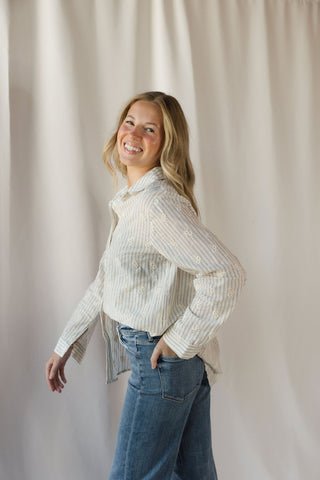Lizzie Eyelet Stripe Button Up, Natural - The Red Thread Boutique