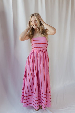 Kinzi Stripe Maxi Dress, Hot Pink