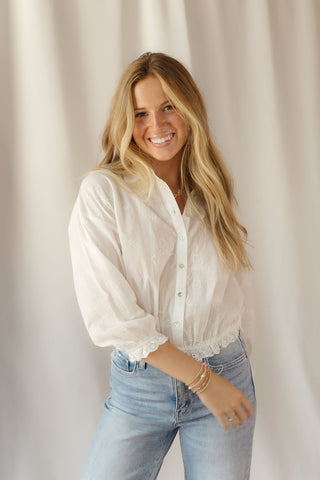 Bow Embroidered Button Up