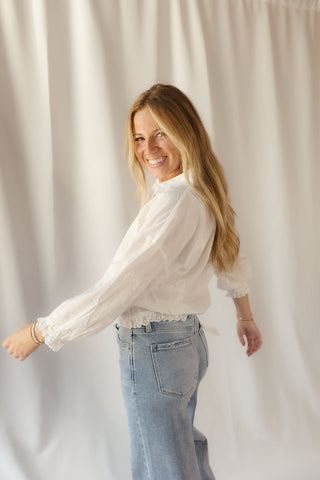 Bow Embroidered Button Up