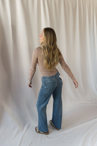 Jenny Ribbed Henley Knit Top, Cocoa - The Red Thread Boutique