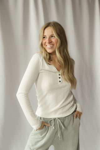 Polly Lace Henley Tee, White