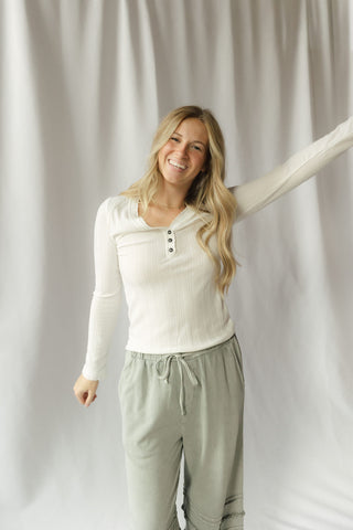Polly Lace Henley Tee, White