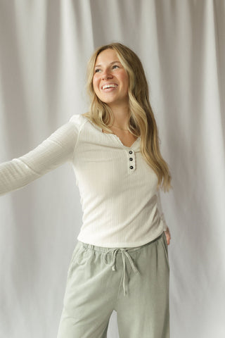 Polly Lace Henley Tee, White