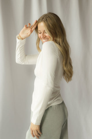 Polly Lace Henley Tee, White