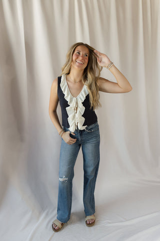 Rachel Navy Ruffle Tank - The Red Thread Boutique