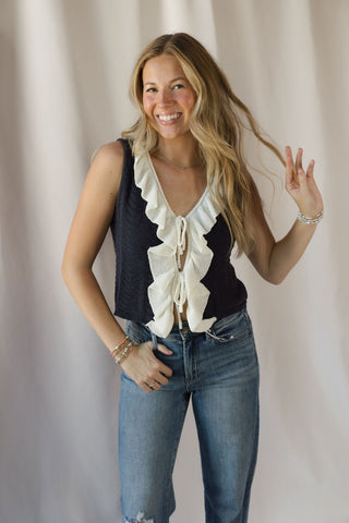 Rachel Navy Ruffle Tank - The Red Thread Boutique