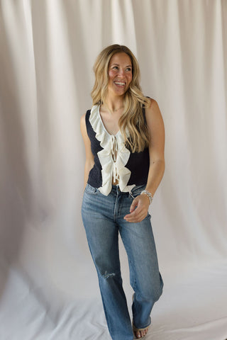 Rachel Navy Ruffle Tank - The Red Thread Boutique