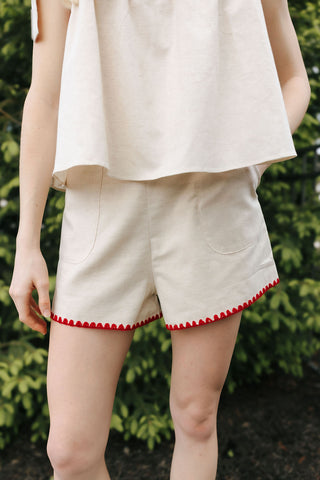 Red Trim Linen Shorts