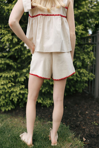 Red Trim Linen Shorts