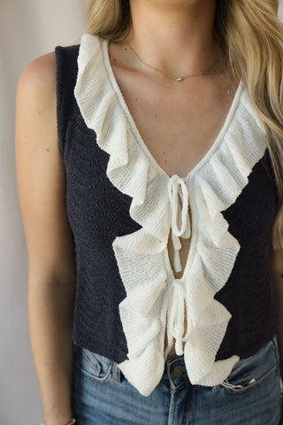 Rachel Navy Ruffle Tank - The Red Thread Boutique