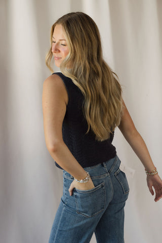 Rachel Navy Ruffle Tank - The Red Thread Boutique