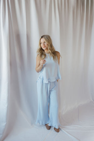 Lainey Ruffle Pants, Light Blue