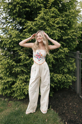 Embroidered Scarf Top Set