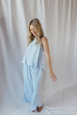 Lainey Ruffle Pants, Light Blue