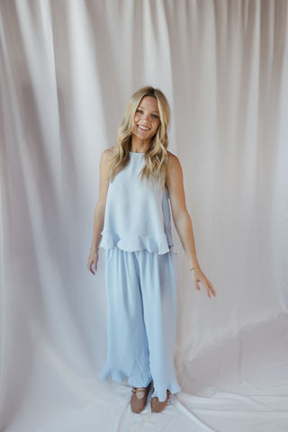 Lainey Ruffle Pants, Light Blue