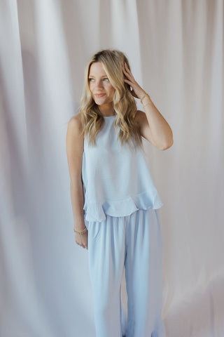 Lainey Ruffle Pants, Light Blue