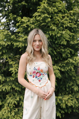 Embroidered Scarf Top Set